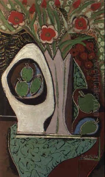 Stilleben Mit Blumenvase Und Obstschale - view 1