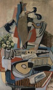 Stilleben Mit Vogel Und Gitarre