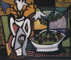 Nature Morte Aux Cerises Et Fleurs