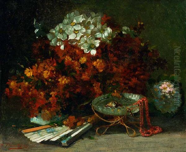 Stillleben Mit Blumen Und Facher - view 1