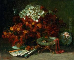 Stillleben Mit Blumen Und Facher by Benoit Fillatreau