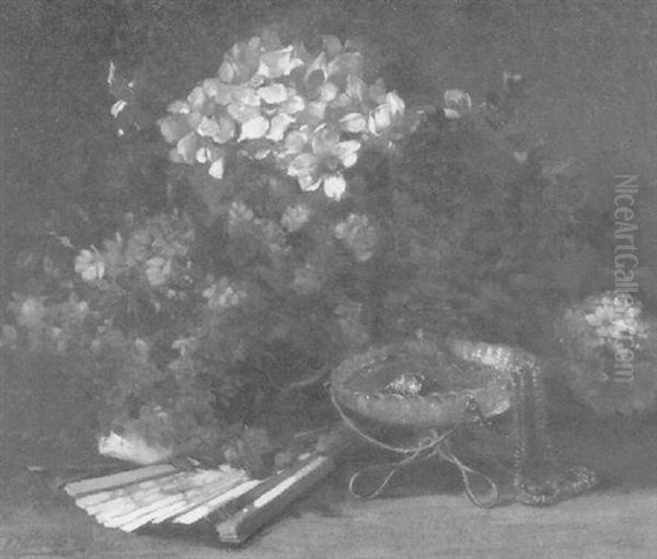 Blumenstilleben Mit Facher Und Schmuckschale - view 1