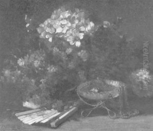 Blumenstilleben Mit Facher Und Schmuckschale by Benoit Fillatreau