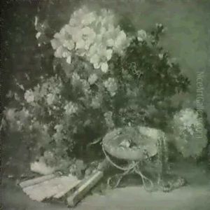 Blumenstilleben Mit Facher Und Schmuckschale by Benoit Fillatreau