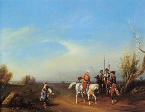 Cavaliers Rencontrant Une Paysanne by Noel Dieudonne Finart