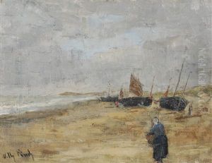 Barques Echouees Sur La Plage by Alfred William (Willy) Finch