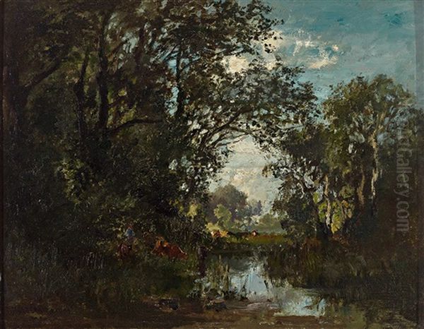 Weidelandschaft Mit Kuhen Am Waldteich - view 1