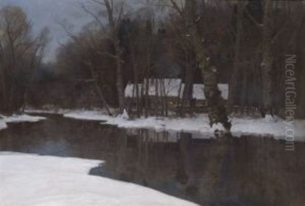 Bauernhaus Am Wasser Im Winterwald - view 1