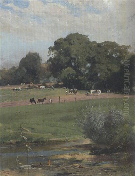 Landschaft Mit Weidenden Pferden Und Kuhe - view 1
