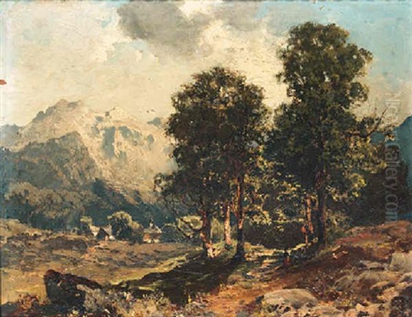 A Mountainous Landscape With A Traveller On A Path - view 1