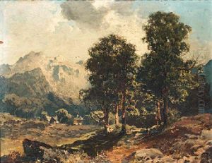 A Mountainous Landscape With A Traveller On A Path
