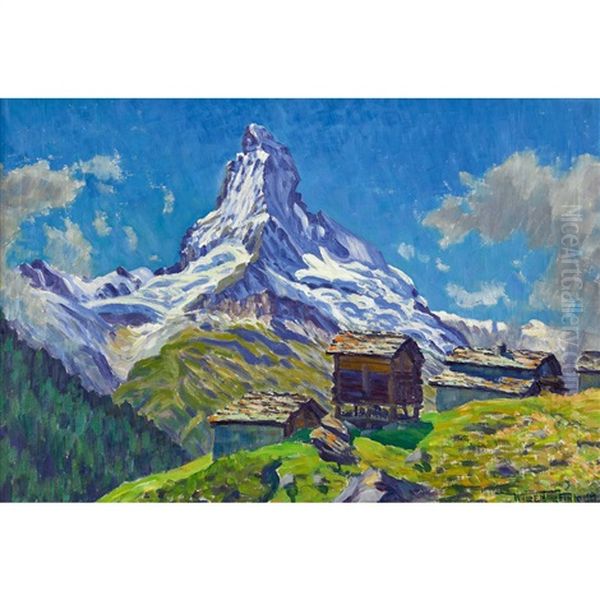 Matterhorn Mit Hutten In Findelen Ob Zermatt - view 1