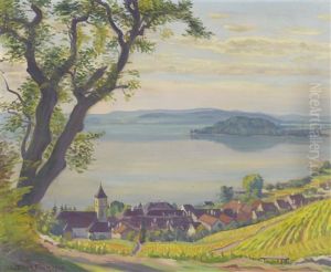 Twann An Bielersee Mit Petersinsel Twann An Bielersee Mit Petersinsel