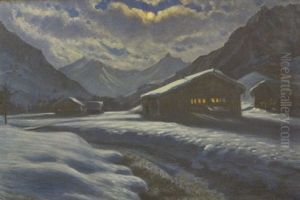 Nuit D'hiver Au Clair De Lune Dans Les Alpes Bernoises by Waldemar Theophil Fink