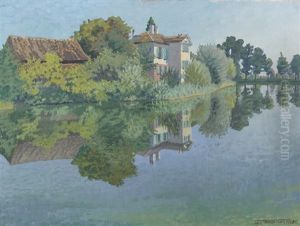 Sommerliche Uferpartie Mit Einer Villa by Waldemar Theophil Fink