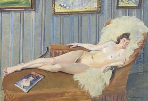 Schlafender Weiblicher Akt Auf Chaiselongue by Waldemar Theophil Fink