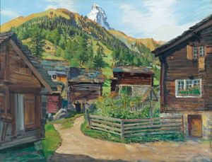 Sommerliche Ansicht Des Dorfes Zum See Mit Matterhorn by Waldemar Theophil Fink