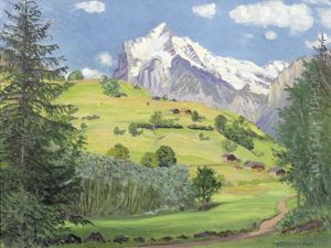 Sommerliche Alpenpartie Mit Wetterhorn by Waldemar Theophil Fink