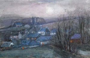 Village At Dusk by William Edwin Atkinson