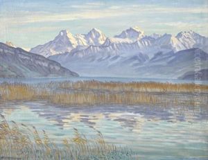 Uferpartie Am Thunersee Mit Berner Alpen by Waldemar Theophil Fink