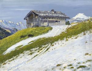 Vorfruhlingspartie Im Berner Oberland Mit Chalet by Waldemar Theophil Fink