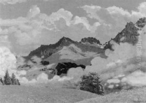 Gebirgslandschaft Mit Wolkenfeldern Im Fruhling by Waldemar Theophil Fink
