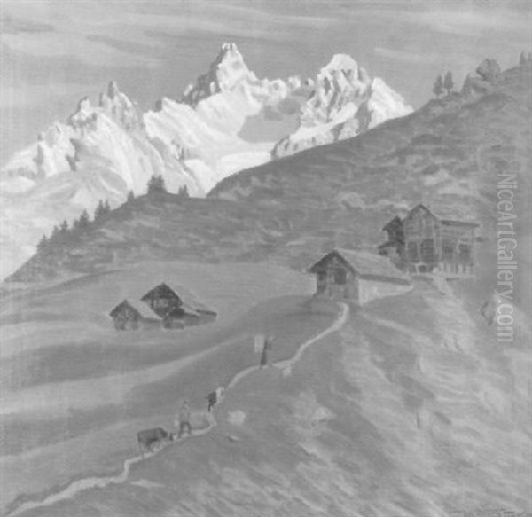 Obergabelhorn In Der Morgensonne, Von Findelenalp - view 1