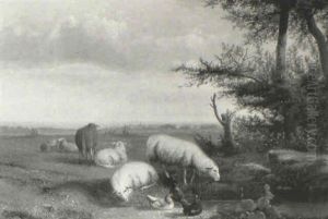 Sheep And Chickens In A Landscape