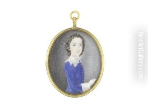 A Pair Of Miniatures Portraying A Boy And A Girl: He, Wearing Blue Coat, White Lace Collar And Cuffs; She, Wearing White Dress And Holding Fruit In Her Gathered Skirts by Samuel Finney