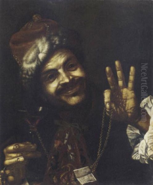 A Man In A Fur-lined Cap Holding A Glass Of Wine With A Gold Chain - view 1