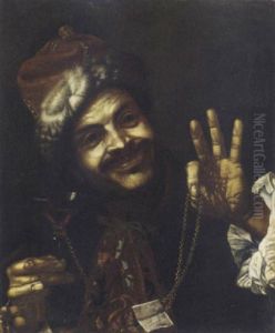 A Man In A Fur-lined Cap Holding A Glass Of Wine With A Gold Chain by Louis (Ludovico) Finson