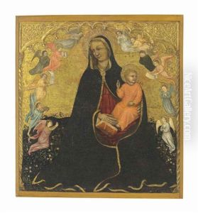 The Madonna And Child Surrounded By Angels In A Meadow by Jacobello Del Fiore