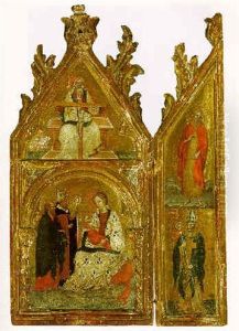 The Madonna Of Humility With Two Saints And The Holy Trinity Above by Jacobello Del Fiore