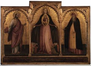 The Madonna Of Mercy With St. James And St. Anthony Abbott by Jacobello Del Fiore
