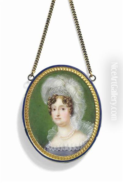 Princess Maria Amalia Of Saxony (1757-1831), In Lavender Dress With High Standing Lace Collar, Wearing Pearls And White Ostrich Plumes In Her Curled Brown Hair - view 1