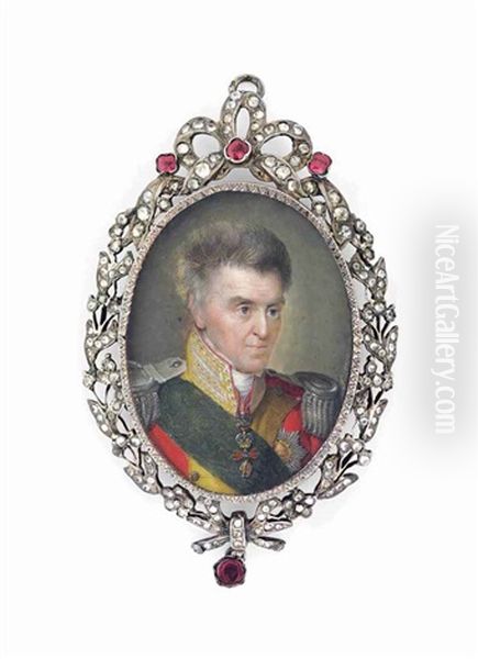 Anton (1755-1836), King Of Saxony 1827-1836, In Red Coat With Gold Facings And Gold-embroidered Collar, Silver Epaulettes, Wearing The Green Sash Of The Royal Saxon Order Of The Rue Crown And The Jewel Of The Order Of The Golden Fleec - view 1