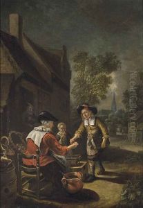 Peasants In A Landscape Before An Inn by Maximilien Louis Fiot