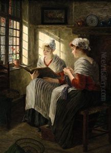Zwei Madchen Am Fenster by Walter Firle