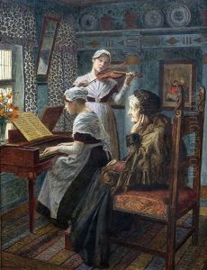 Das Standchen (eine Alte Dame Im Lehnstuhl Lauscht Dem Spiel Zweier Junger Madchen) by Walter Firle