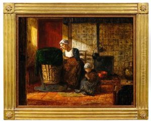 Kucheninterieur Mit Mutter Und Kind An Einer Wiege