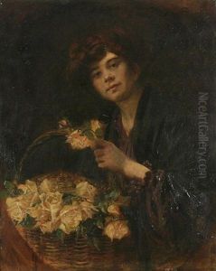 Dame Mit Blumenkorb - Brustbildnis Im Oval
