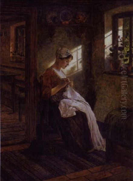 A Woman Sewing - view 1