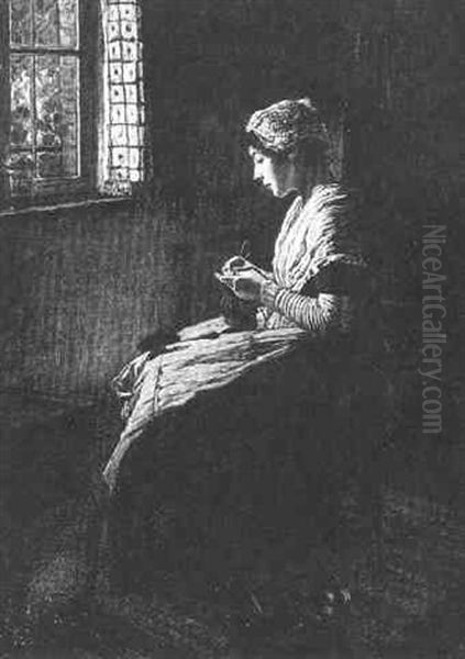 Interieur Mit Strickendem Madchen - view 1