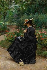 Woman Sewing In A Garden by Marie Francois Firmin-Girard