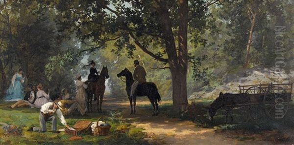 Feine Gesellschaft Beim Picknick Im Wald - view 1