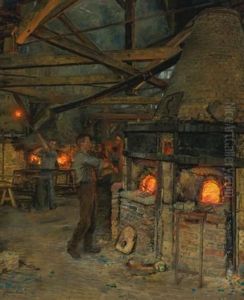 The Glass Blowers In Incheville Pres Eu by Marie Francois Firmin-Girard