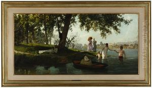 Figures In A Riverscape by Marie Francois Firmin-Girard