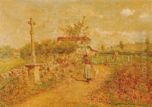 Jeune Femme Et Chevre Dans Un Paysage by Marie Francois Firmin-Girard