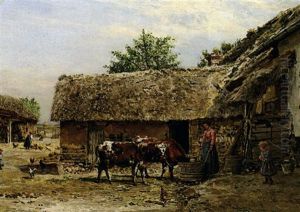 Scene De Cour De Ferme by Marie Francois Firmin-Girard