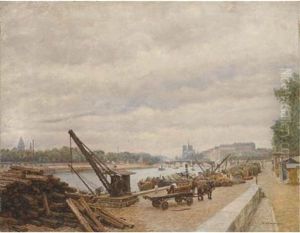 Paris, L'ile Saint Louis Vue Du Quai Henri Iv, Avec Notre-dame, La Tour Eiffel Et Le Pantheon by Marie Francois Firmin-Girard
